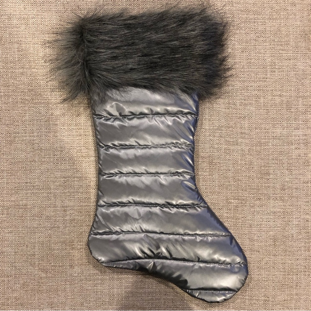 National Tree Company Christmas Stocking HGTV Home Collection Gray Fur Top